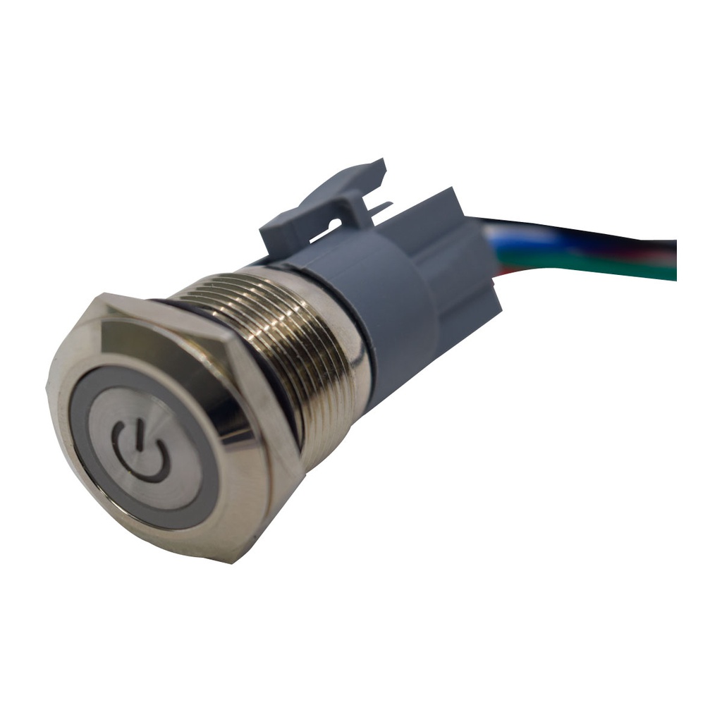 TP-ML19-PR12-24 — INTERRUPTOR METALICO 19mm 12-24V ON-OFF, CON SIMBOLO AZUL Y CONECTOR