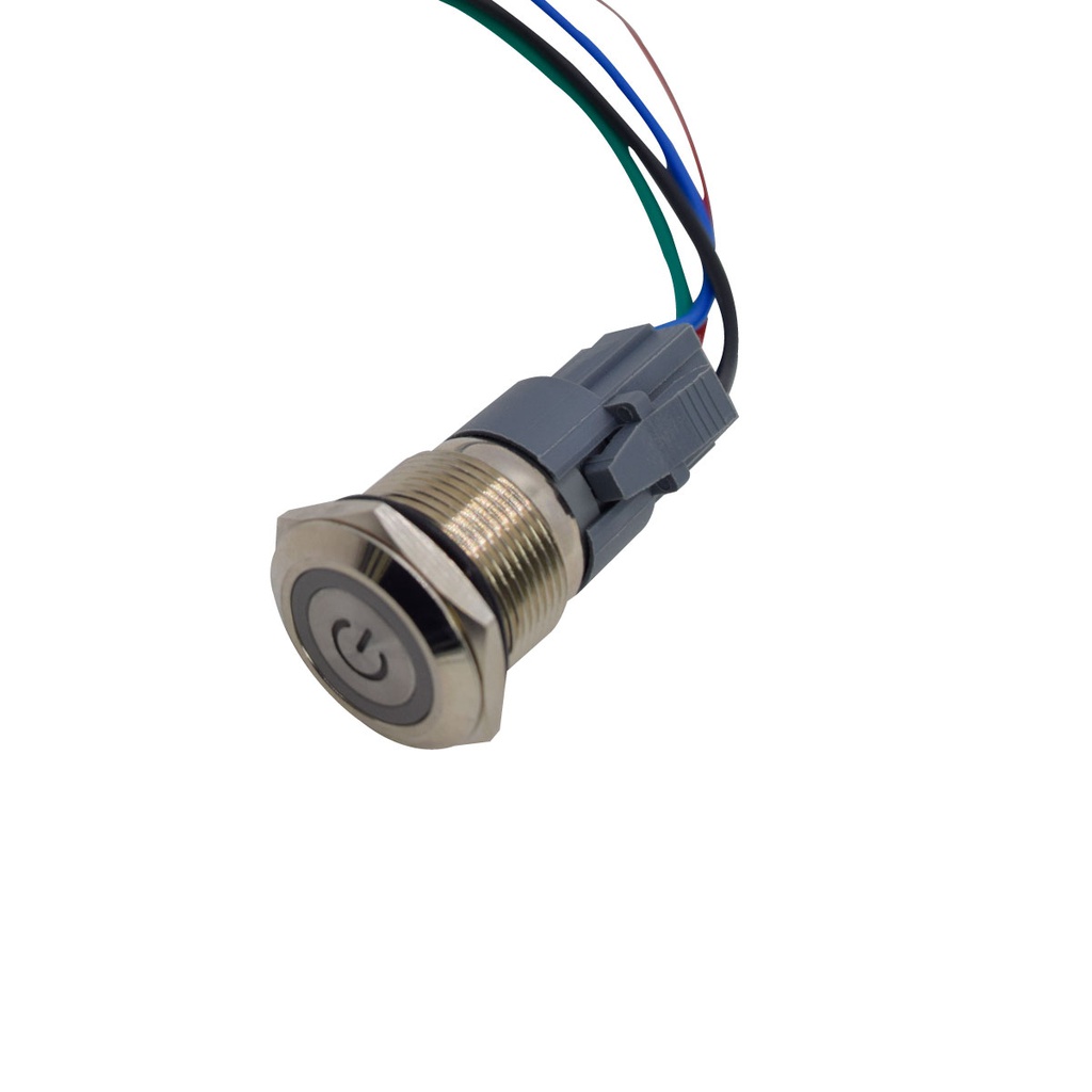 TP-ML19-PR12-24 — INTERRUPTOR METALICO 19mm 12-24V ON-OFF, CON SIMBOLO AZUL Y CONECTOR