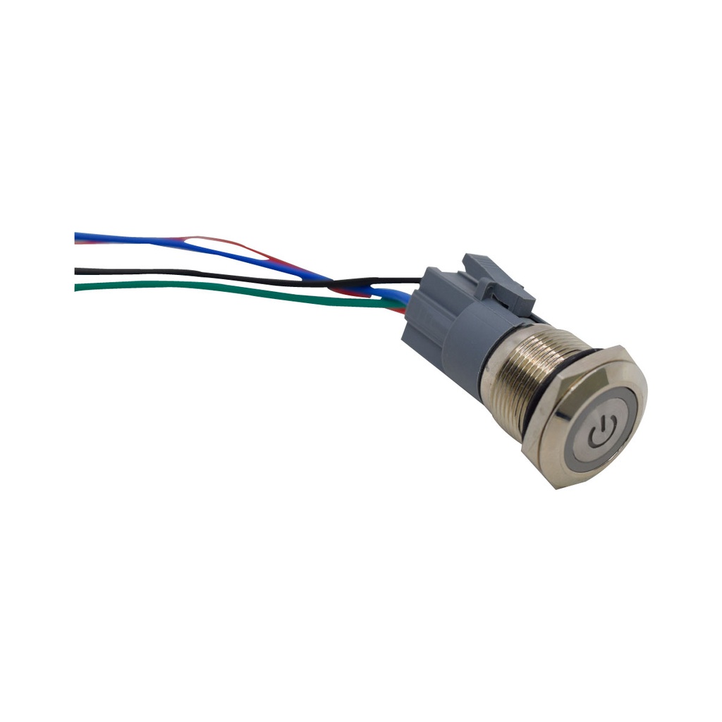 TP-ML19-PR12-24 — INTERRUPTOR METALICO 19mm 12-24V ON-OFF, CON SIMBOLO AZUL Y CONECTOR