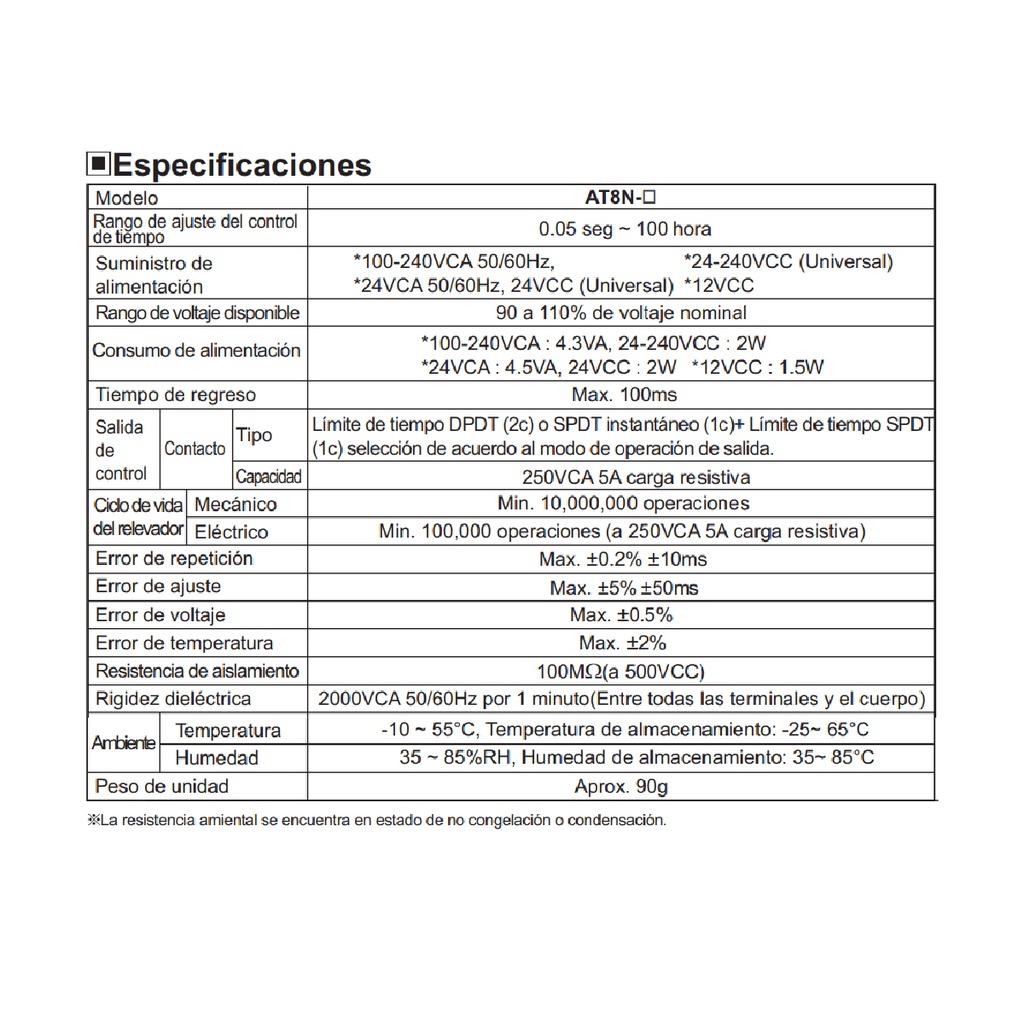 AT8N — TEMPORIZADOR A MULTIFUNC.2P2T, 80-240VCA/24-240VCD