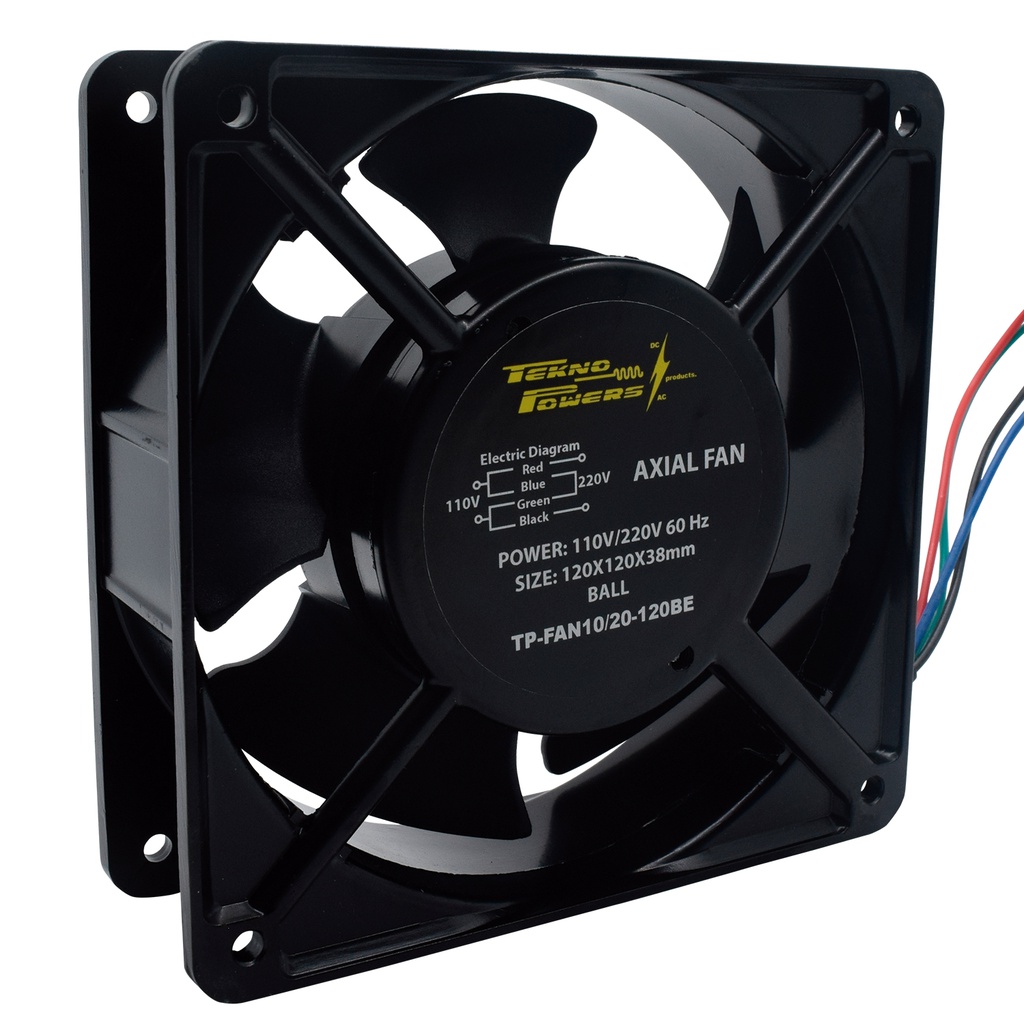 TP-FAN10/20-120BE — VENTILADOR CON BALERO 110/220VCA 120X120X38mm, RPM2600-3000, CFM82-95, REJILLA 120P / 120M / 120FPI (NO INCLIDA) 