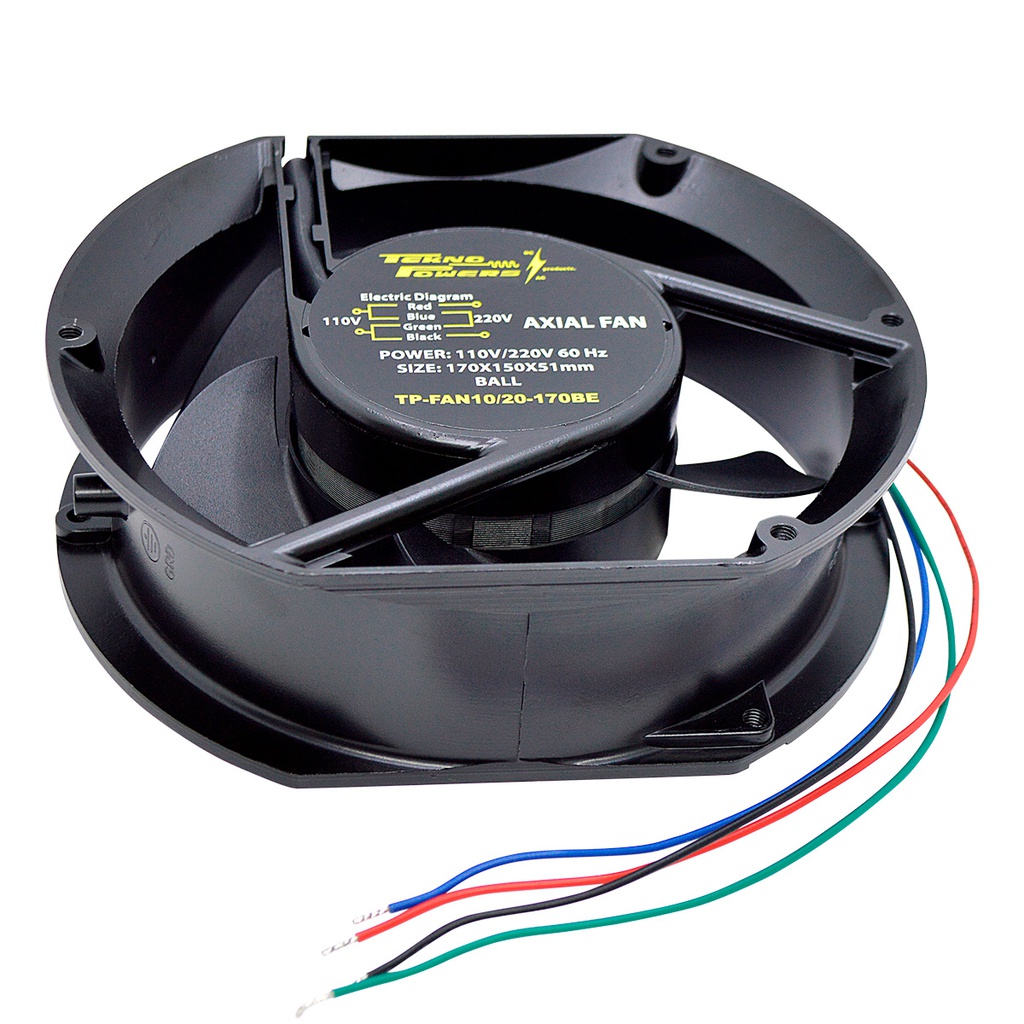 TP-FAN10/20-170BE — VENTILADOR C/BALERO 110/220VCA 170X150X51MM, RPM2650-2950, CFM176-198, 0.4AMP. REJILLA 170P /170PF 170M (NO INCLUIDA)