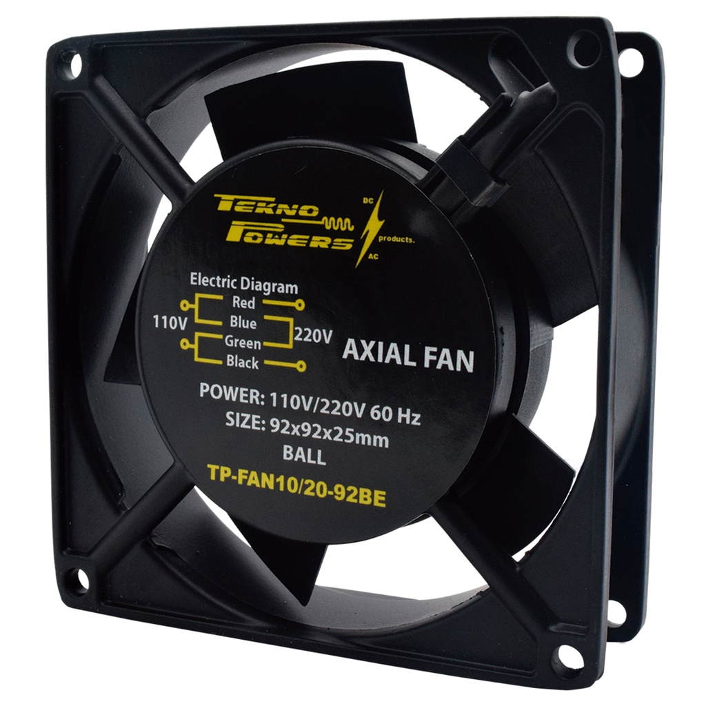 TP-FAN10/20-92BE — VENTILADOR CON BALERO 110/220VCA 92X92X25mm, RPM2300-2800, CFM28-34, REJILLA 92PARA 92M (NO INCLUIDA) 