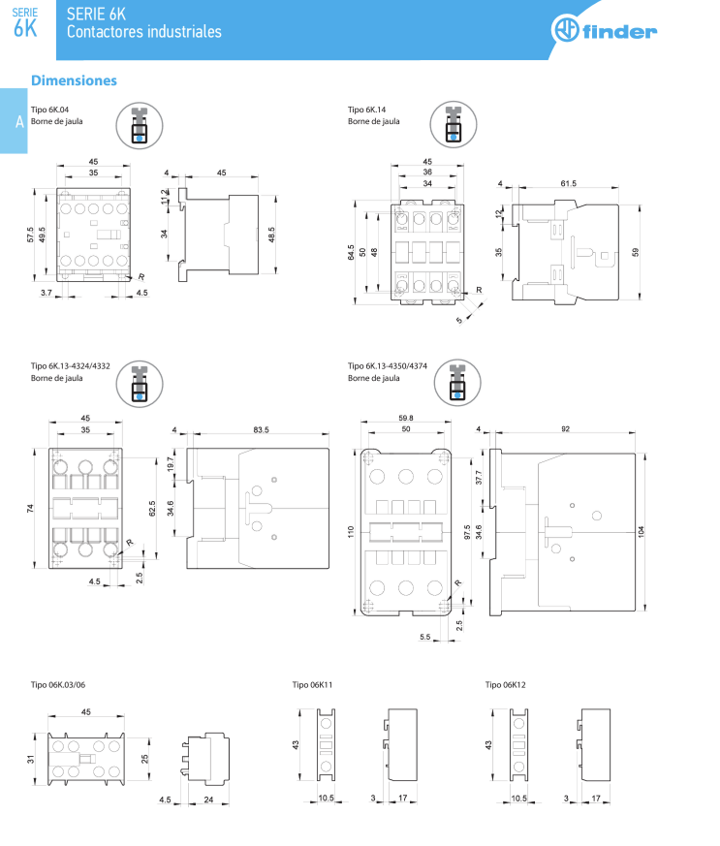 6K1480244310 — Contactor Industrial 24V AC 4NA 10 A Finder 6K1480244310