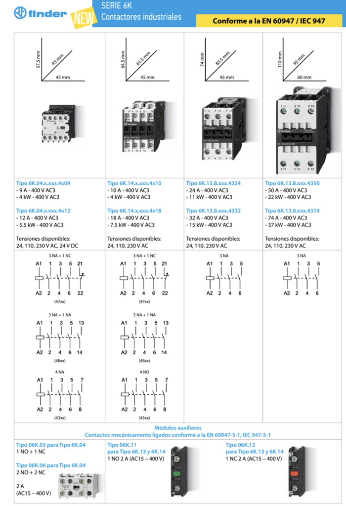 6K1480244718 — Contactor Industrial 24V AC 3NA+1NC 18 A Finder 6K1480244718