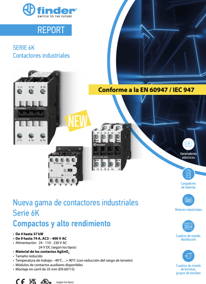 6K1482304810 — Contactor Industrial 230V AC 3NA+1NA 10 A Finder 6K1482304810