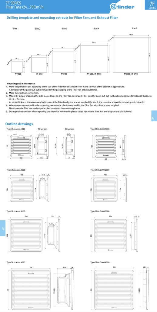 7F2081205700 — Ventilador c/filtro 120VAC 291X291mm 700m3/h int 7F2081205700