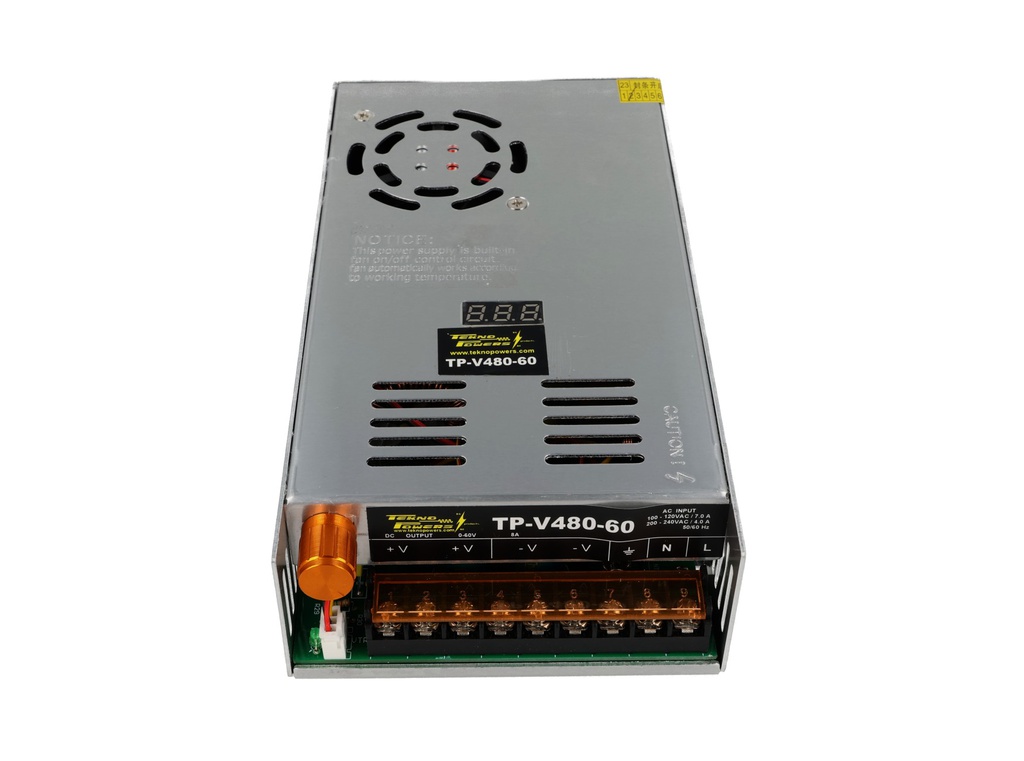 TP-V480-60 — FUENTE VARIABLE 480W/8A, 0-60VCD, VOLTAJE ENTRADA 100-120V/200-240V, CON DISPLAY INDICADOR, MEDIDA: 215X114X49mm