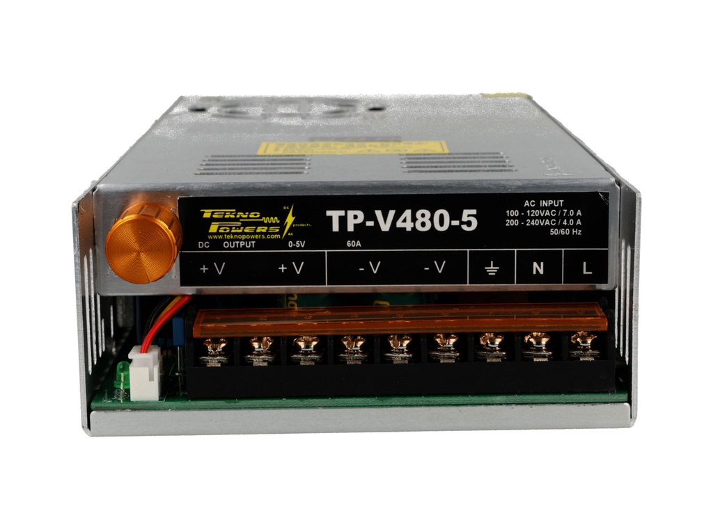 TP-V480-5 — FUENTE VARIABLE 480W/96A, 0-5VCD, VOLTAJE ENTRADA 100-120V/200-240V, CON DISPLAY INDICADOR, MEDIDA: 215X114X49mm