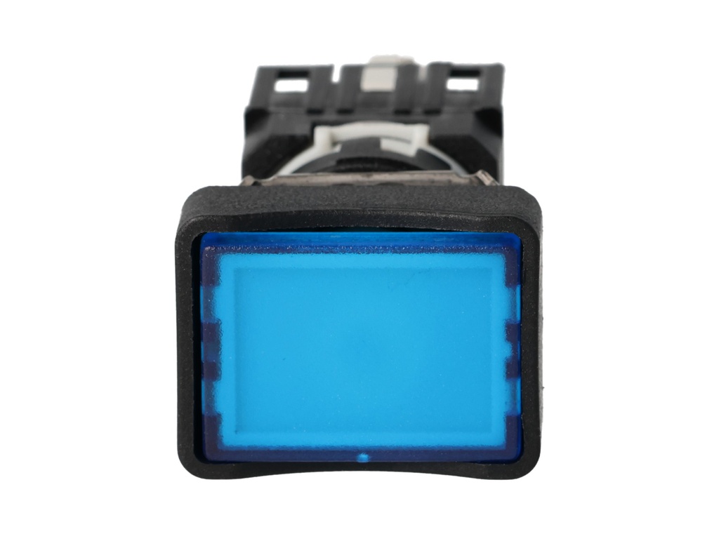 D070DDM — BOTON PULSADOR RECTANGULAR AZUL 16mm, 24VA/CD, RASANTE MOMENTANEO ILUMINADO CON LED, MAXIMO 2 CONTACTOS