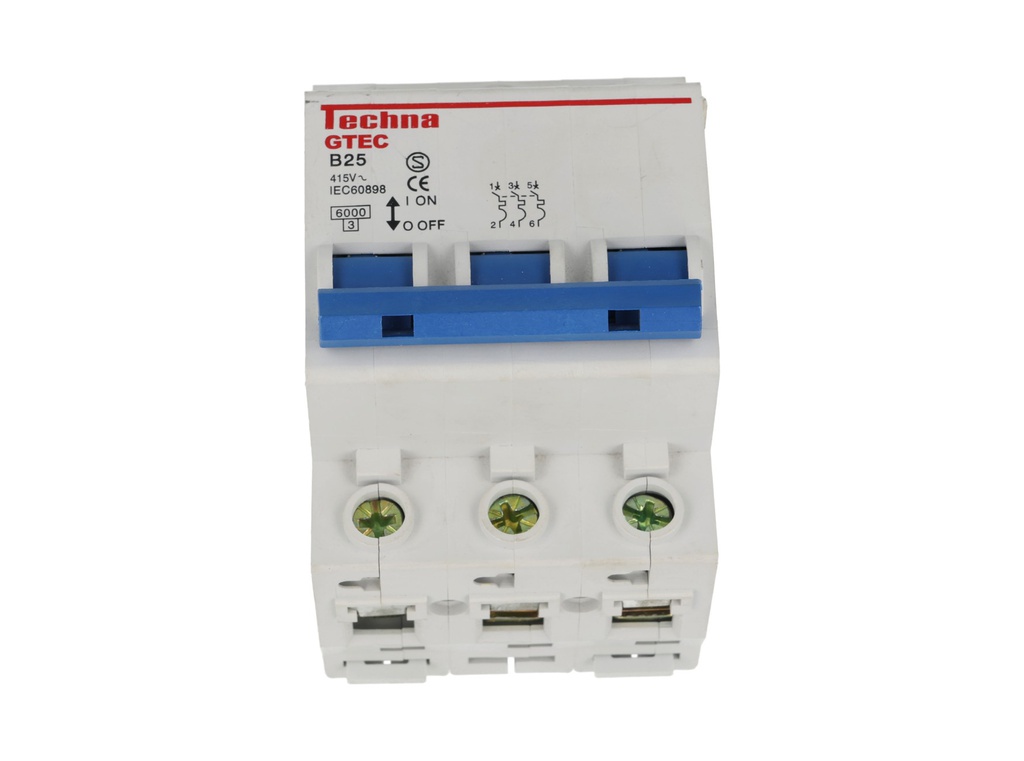 3B25 — INTERRUPTOR MINIATURA 3P 25AMP 440VCA PARA RIEL CURVA B