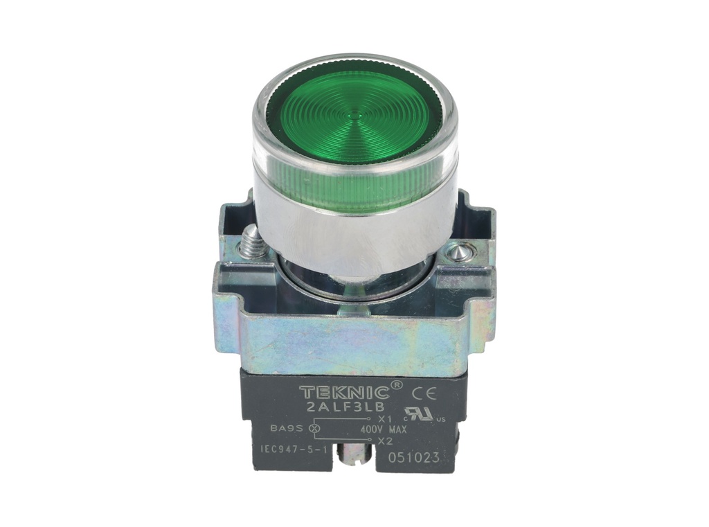 2ALF3LB-400 — PULSADOR ILUMINADO NO INCUYE LED6V, 12V, 24V, 48V, 110V, 230VCA/CD #MCB93*** (***=VOLTAJE) 