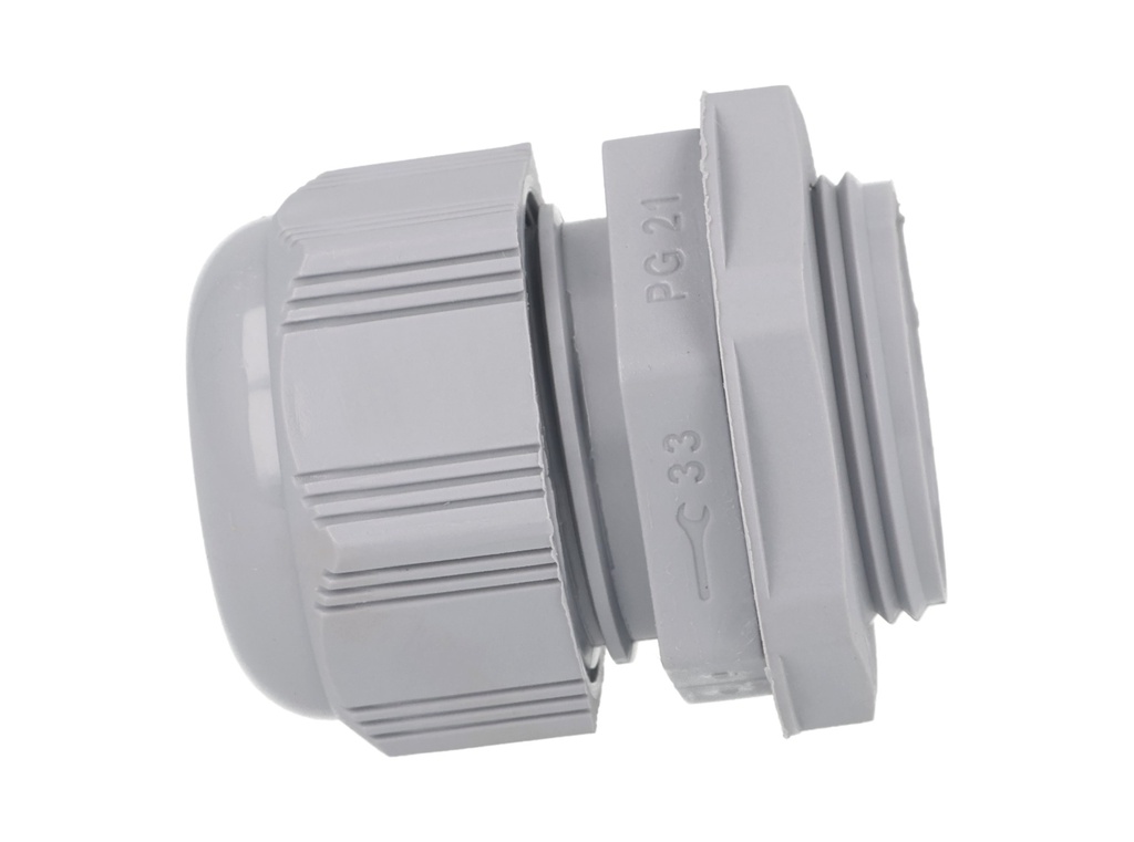 CG-PG21 — CONECTOR GLAND.PG21 19mm (3/4 ) POLIAM.GRIS INCLUYE TUERCA, BARRENO 1 1/8