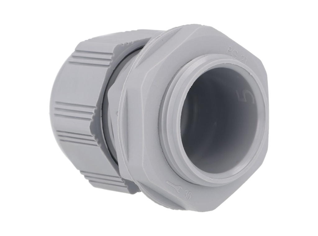 CG-PG21 — CONECTOR GLAND.PG21 19mm (3/4 ) POLIAM.GRIS INCLUYE TUERCA, BARRENO 1 1/8