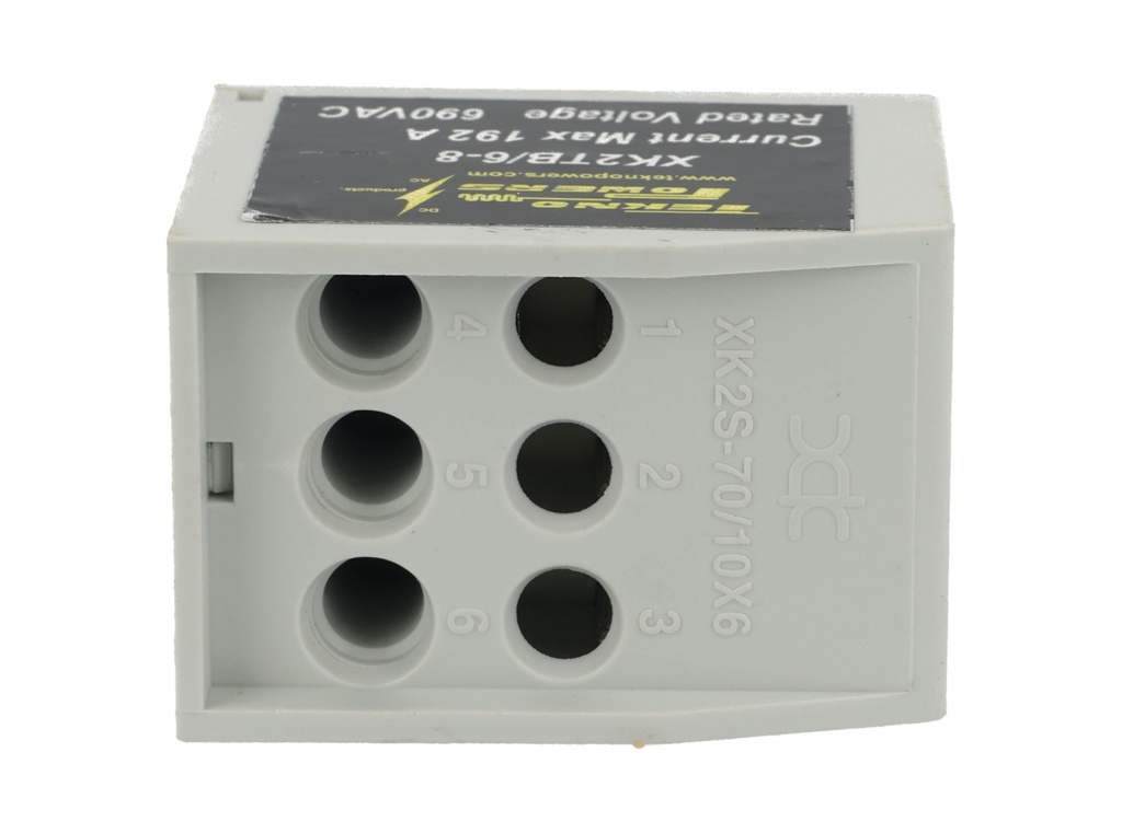 XK2TB/6-8 — BLOQUE DE DISTRIBUCION PARA CONEXION DIRECTA AL BREAKER, 192A MAX., 6 CONDUCTORES, CALIBRE 8 AWG