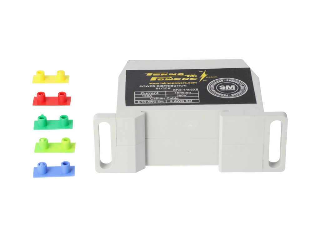 XK2-1/0/6X8 — BLOQUE DE DISTRIBUCION MULTIPROPOSITO 150A MAX6 CONDUCTORES, CALIBRE 8 AWG