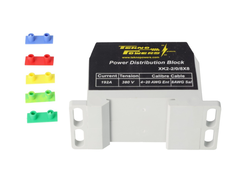 XK2-2/0/8X8 — BLOQUE DE DISTRIBUCION MULTIPROPOSITO 192A MAX.8 CONDUCTORES, CALIBRE 8 AWG