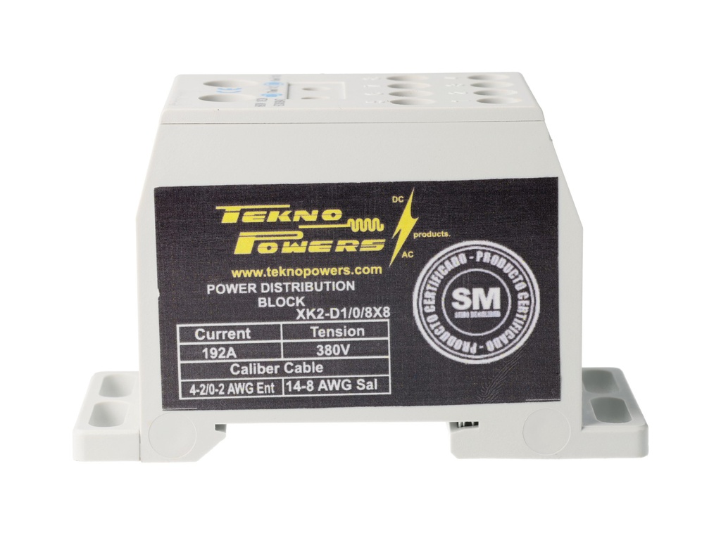 XK2-D1/0/8X8 — BLOQUE DE DISTRIBUCION MULTIPROPOSITO 192A MAX.8 CONDUCTORES, CALIBRE 8 AWG