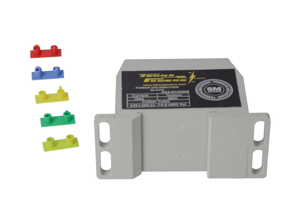 XK2-D1/0/8X8 — BLOQUE DE DISTRIBUCION MULTIPROPOSITO 192A MAX.8 CONDUCTORES, CALIBRE 8 AWG