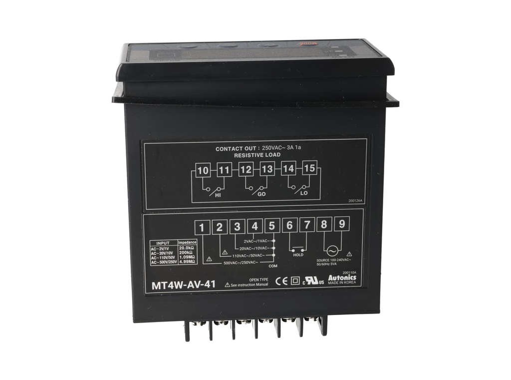 MT4W-AV-41 — VOLTIMETRO 4DIG.SALIDA3RELEVADOR (MAX, PROMEDIO) ALIMENTACION100-240VCA, 0-500VCA EQUIV. MP3-4AV1B 