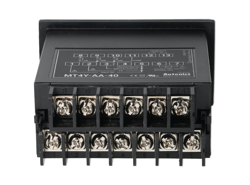 MT4Y-AA-40 — AMPERIMETRO CA LED 4DIG.0-5AMP. SALIDARELEV. 72X36mm 100-240VCA