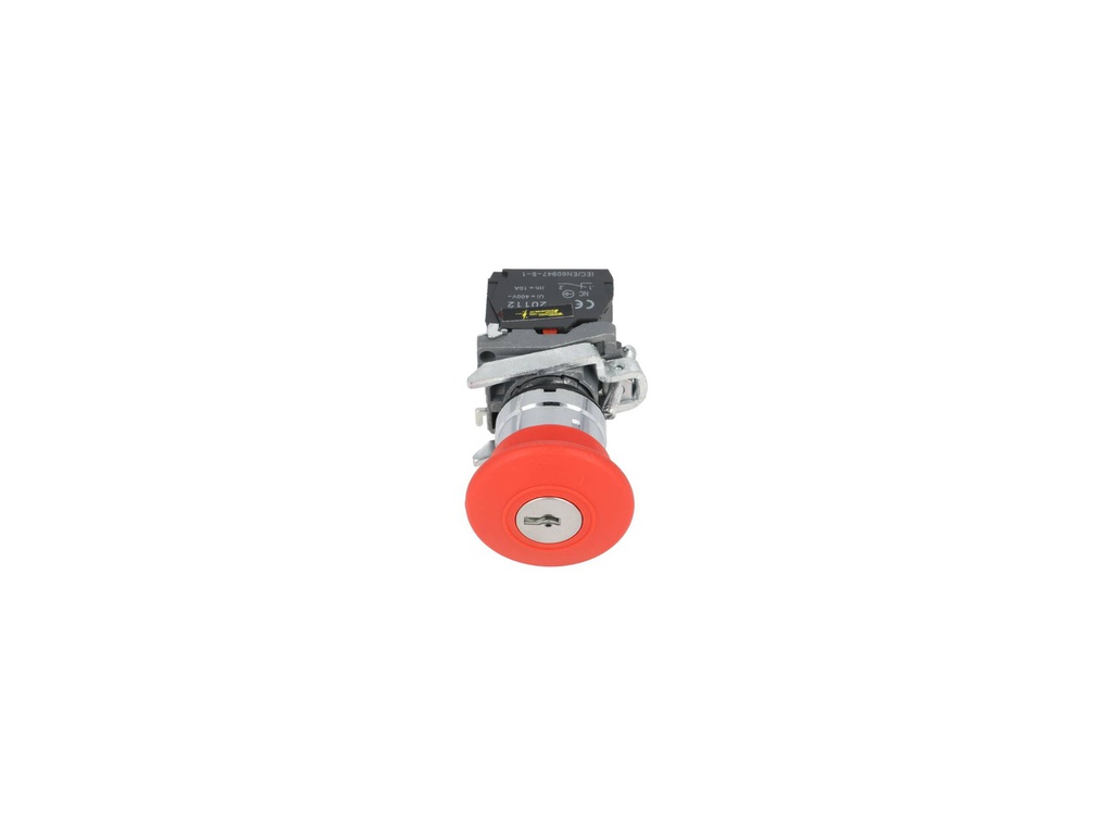 BS142 — HONGO FIJO 40mm ROJO CON LLAVE, 22mm, 1NC 10A/400VCA, 6A/250VCA, BASE METALICA *NO SON A PRUEBA DE EXPLOSION*