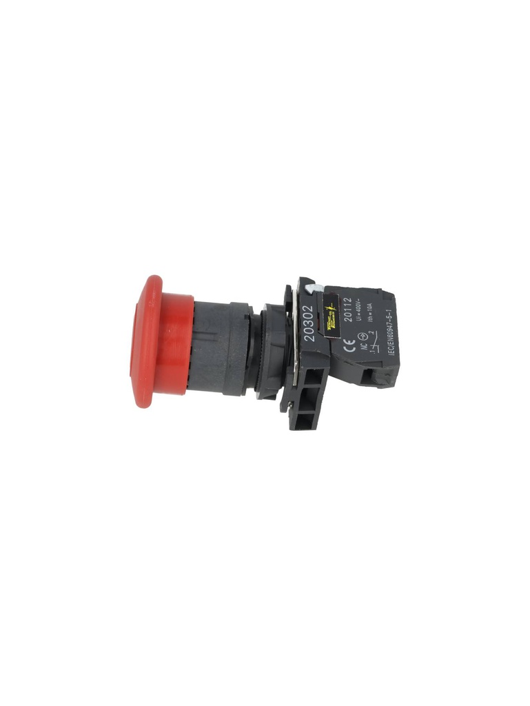 ES142 — HONGO FIJO 40mm ROJO CON LLAVE, 22mm, 1NC, 10AMP./400VCA, 6A/25VCA, BASE PLASTICA *NO SON A PRUEBA DE EXPLOSION*