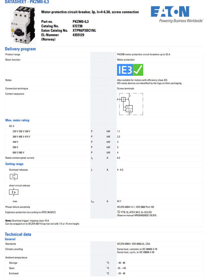 PKZM0-6.3 — GUARDAMOTOR TERMOMAGNETICO, 4-6.3A