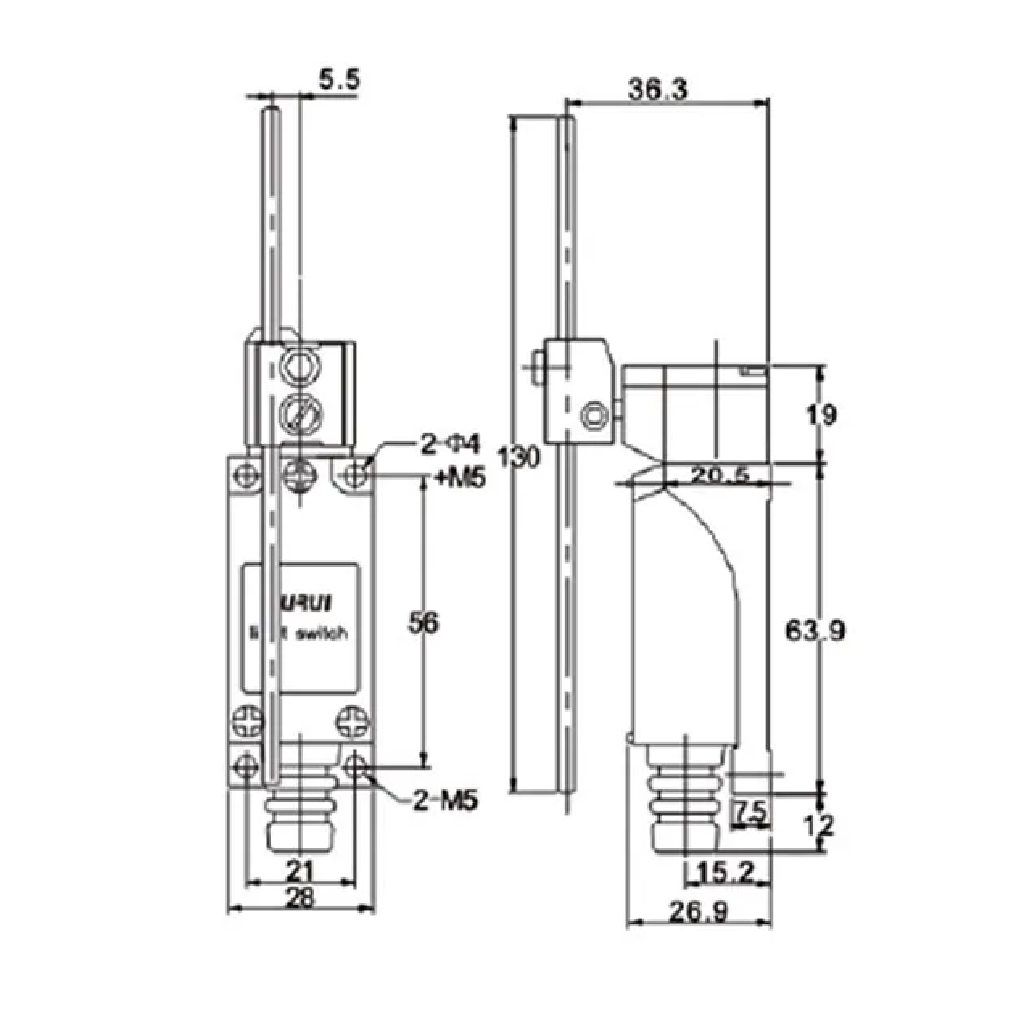 XZ-8/107 — MICROSWITCH DE FINAL DE CARRERA VARILLA, AJUSTABLE, ACERO INOX.