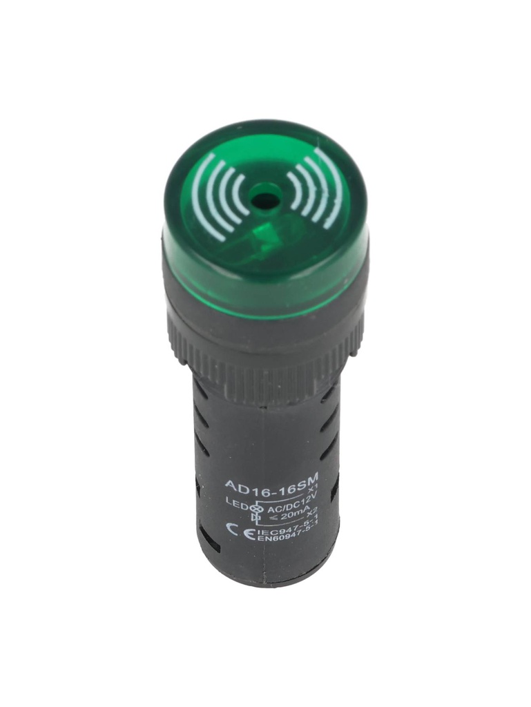 BLIR12V — BUZZER INTERMITENTE 16MM 12V LED VERDE 85DB *NO SON A PRUEBA DE EXPLOSIÓN*