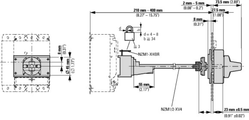 NZM1/2-XV4 — EJE DE EXTENSION PARA MAXIMA PROFUNDIDAD 400 MM DE CAJA MOLDEADA