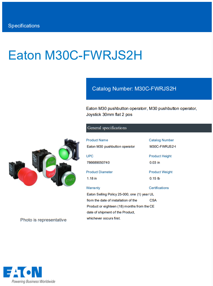 M30C-FWRJS2H — JOYSTICK ENCLAVAMIENTO 2 POSICIONES HORI