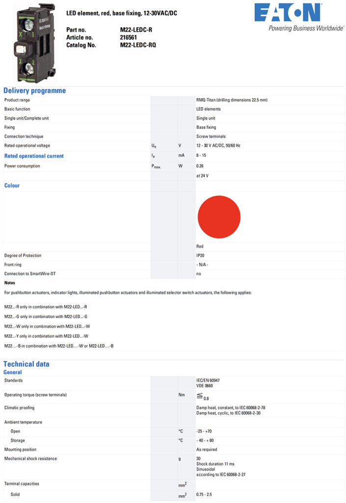 M22-LEDC-R — INDICADOR MONTAJE EN PANEL,ROJO,IP20