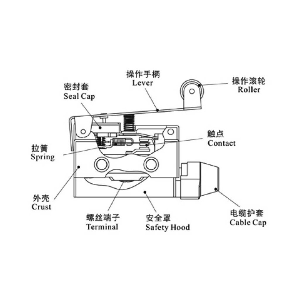 XZ7-121 — MICROSWITCH MINIATURA PALANCA LARGA, ROLDANA PLASTICA 1NA+1NC, 10A 250V