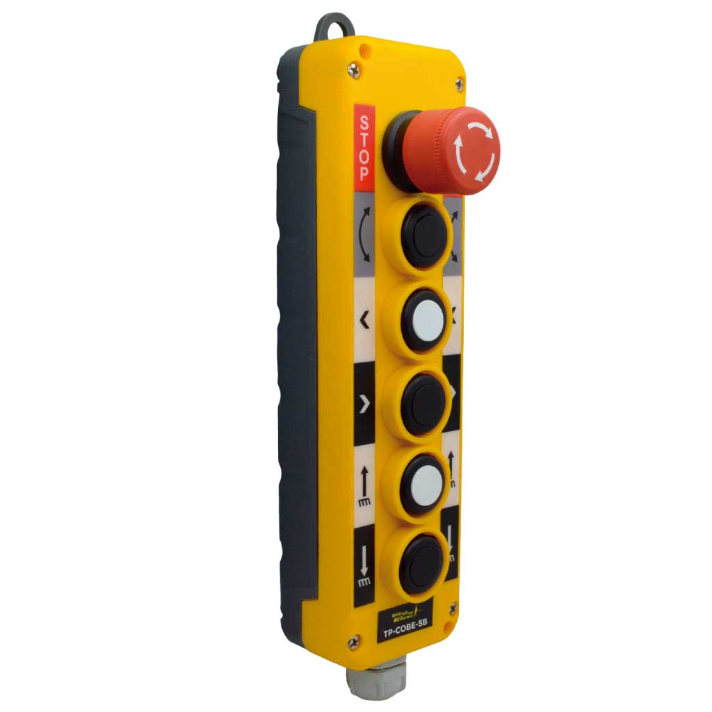 TP-COBE-5B — ESTACION COLGANTE DE BOTONES, 5NA + 1NC, PULSADOR DE EMERGENCIA, 10 (6) A/400V, 2BLANCOS, 3 NEGROS 10A/660VAC *NO SON A PRUEBA DE EXPLOSION*