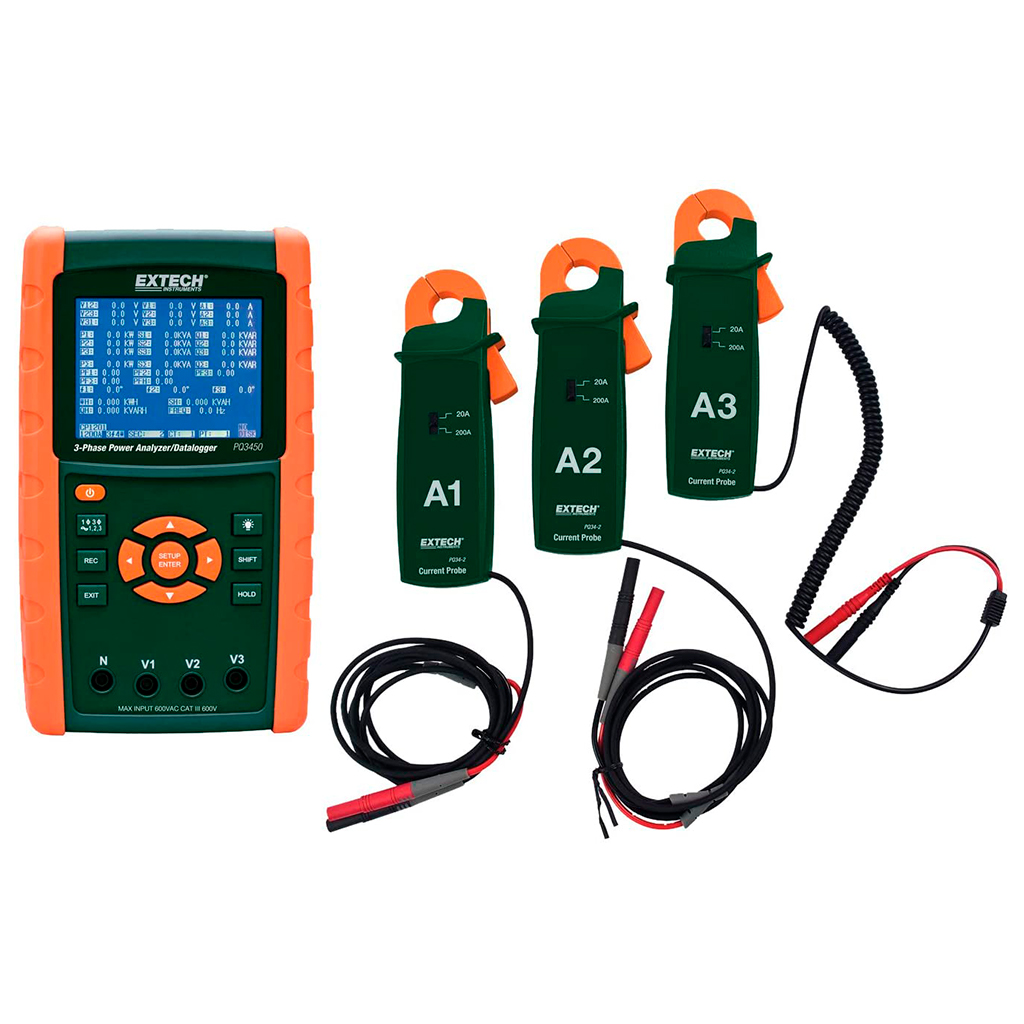 PQ3450-2 — ANALIZADOR DE ENERGIA TRIFASICO REGISTRADOR (DATALOGGER) 200A KIT