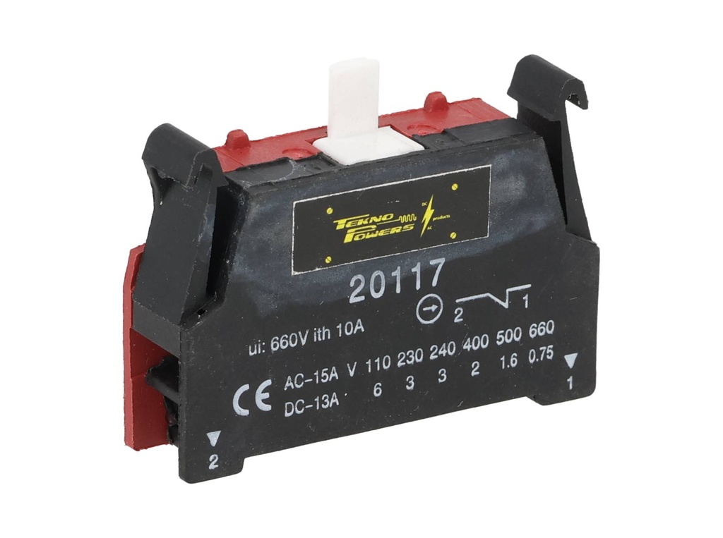 BE102 — BLOQUE DE CONTACTO NC PARA SELECTOR BKJ, CAPACIDAD DE CONTRACTO CA110-660/15A, CD110/6A *NO SON A PRUEBA DE EXPLOSION*