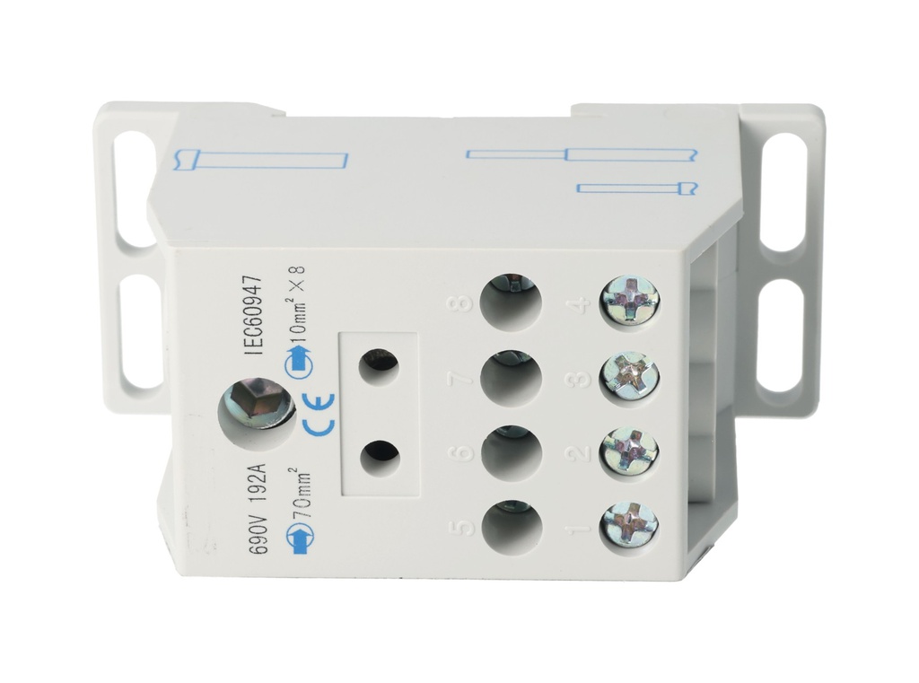 XK2-2/0/8X8 — BLOQUE DE DISTRIBUCION MULTIPROPOSITO 192A MAX.8 CONDUCTORES, CALIBRE 8 AWG