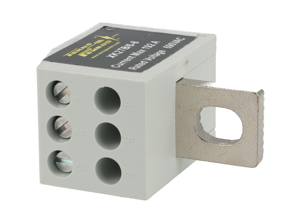 XK2TB/6-8 — BLOQUE DE DISTRIBUCION PARA CONEXION DIRECTA AL BREAKER, 192A MAX., 6 CONDUCTORES, CALIBRE 8 AWG