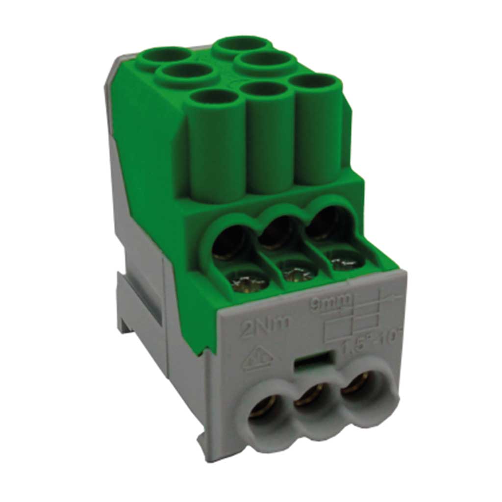 UVB100-PE — BLOQUE DE DISTRIBUCION 100A, VERDE, 14-4AWG, 6SALIDAS:16-8AWG