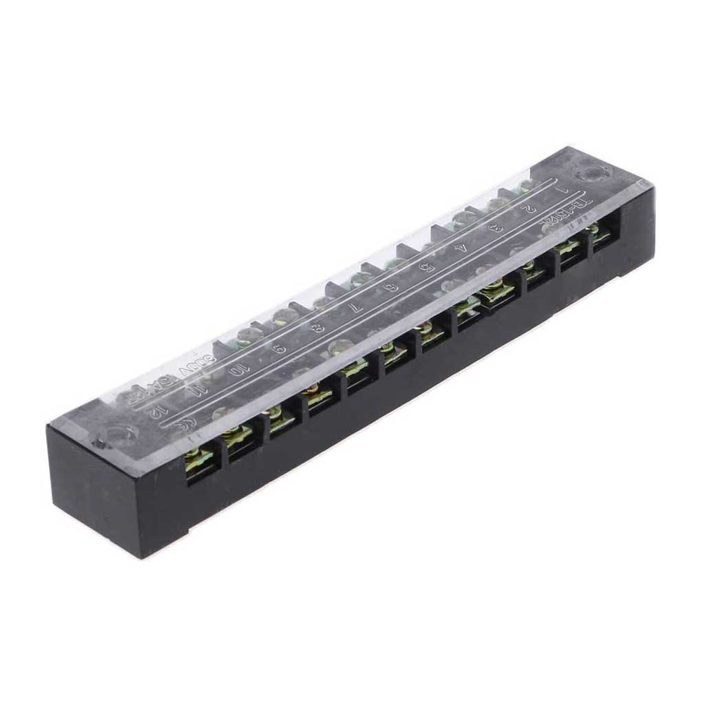 TB-1512 — BLOQUE DE TERMINALES MONTAJE FIJO 15AMP12 POLOS, 600V, CALIBRE 16 AWG, 100°C,  (A PRUEBA DE FUEGO) 17x124x22mm