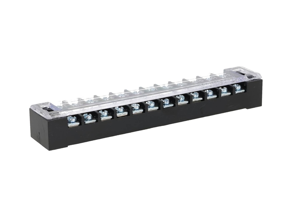 TB-1512 — BLOQUE DE TERMINALES MONTAJE FIJO 15AMP12 POLOS, 600V, CALIBRE 16 AWG, 100°C,  (A PRUEBA DE FUEGO) 17x124x22mm