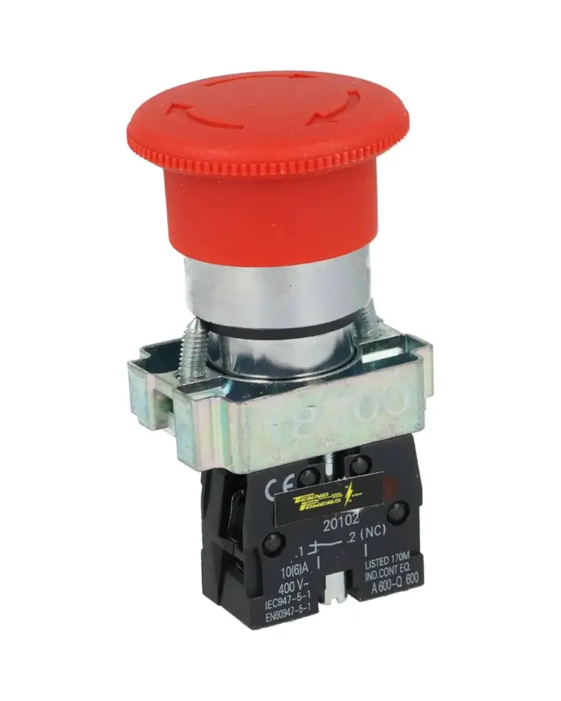 TP-P22M-R — BOTON HONGO 40mm PARO DE EMERGENCIA 1NC*NO SON A PRUEBA DE EXPLOSION*