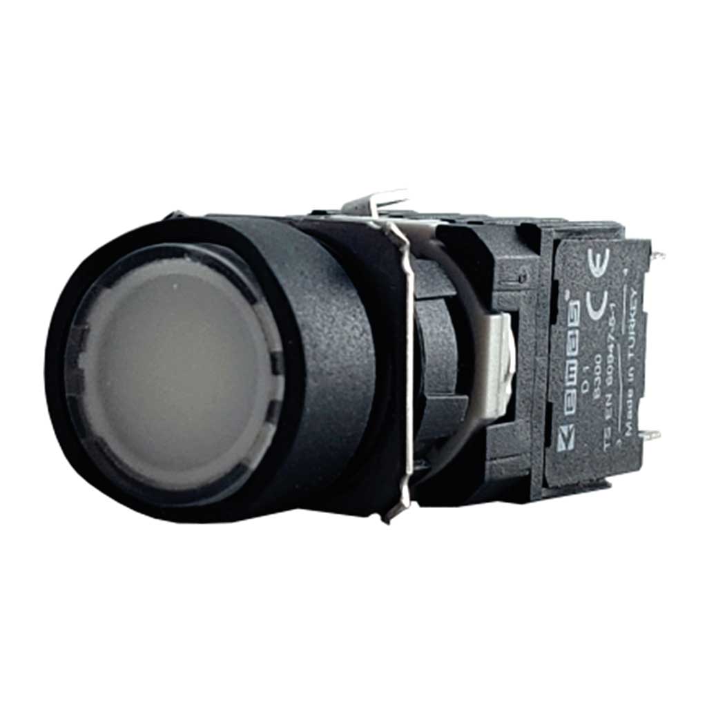 D100YDB — BOTON PULSADOR 16mm, NO ILUMINADO BLANCORASANTE MOMENTANEO RESTADO NDO, INCLUYE 1CON NA (MAXIMO 2 CONTACTOS) 