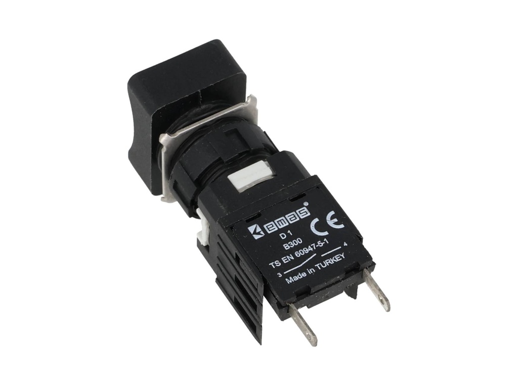 D100DDH — BOTON PULSADOR 16mm, NO ILUMINADO NEGRO RASANTE MOMENTANEO RECTANGULAR, INCLUYE 1CON NA (MAXIMO 2 CONTACTOS)