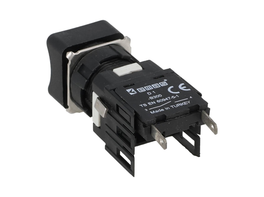 D100KDH — BOTON PULSADOR 16mm, NO ILUMINADO NEGRORASANTE MOMENTANEO CUADRADO, INCLUYE 1CON NA (MAXIMO 2 CONTACTOS) 