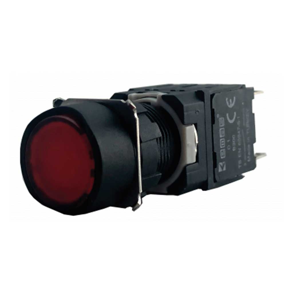 D100YDK — BOTON PULSADOR 16mm, NO ILUMINADO ROJO, RASANTE MOMENTANEO RESTADO NDO INCLUYE 1 CON NA (MAXIMO 25 CONTACTOS) 