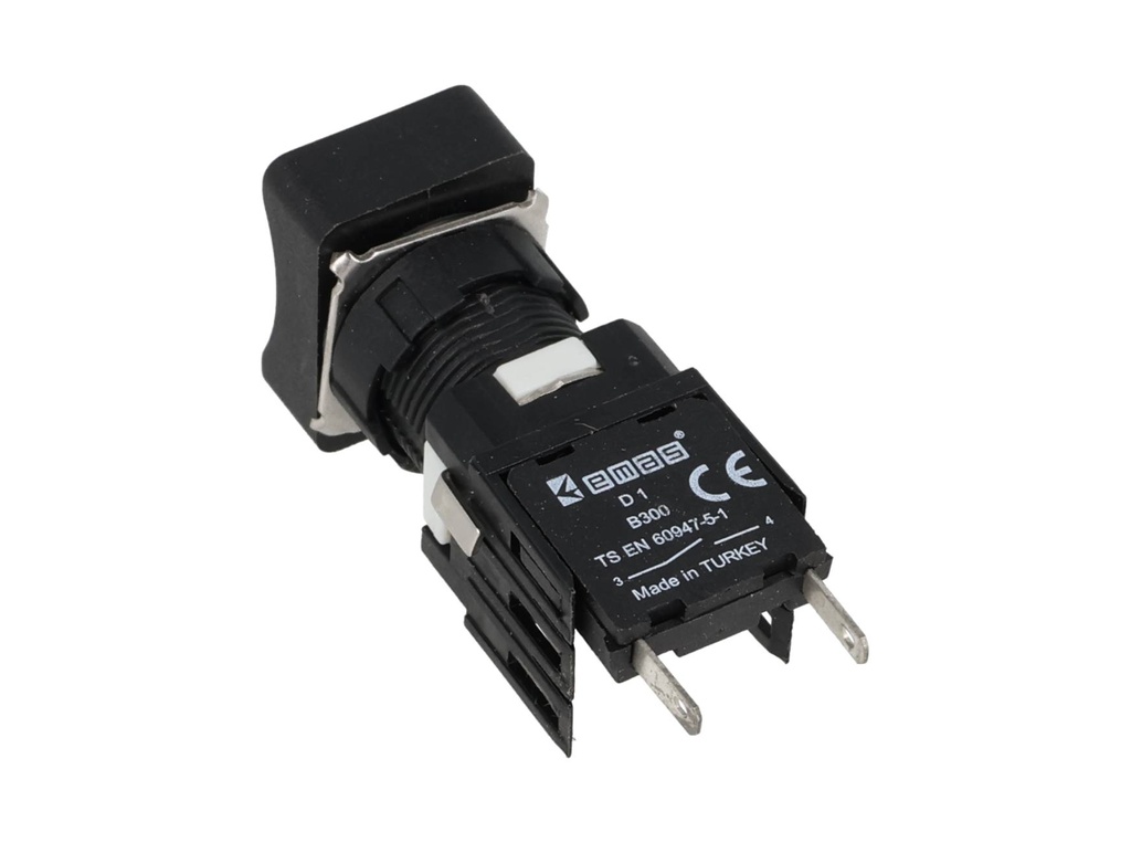 D100DDK — BOTON PULSADOR 16mm, NO ILUMINADO ROJO, RASANTE MOMENTANEO RECTANGULAR INCLUYE 1CON NA (MAXIMO 2 CONTACTOS) 