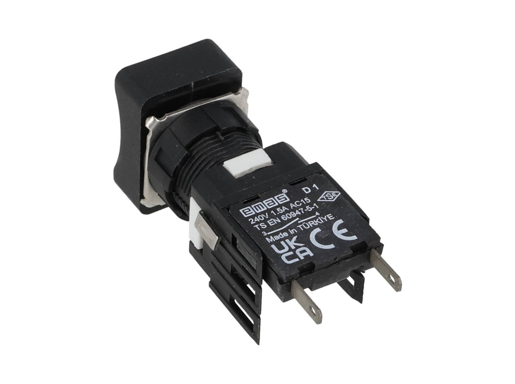 D100DDY — BOTON PULSADOR 16mm, NO ILUMINADO VERDE, RASANTE MOMENTANEO RECTANGULAR, INCLUYE 1CON NA (MAXIMO 2 CONTACTOS) 