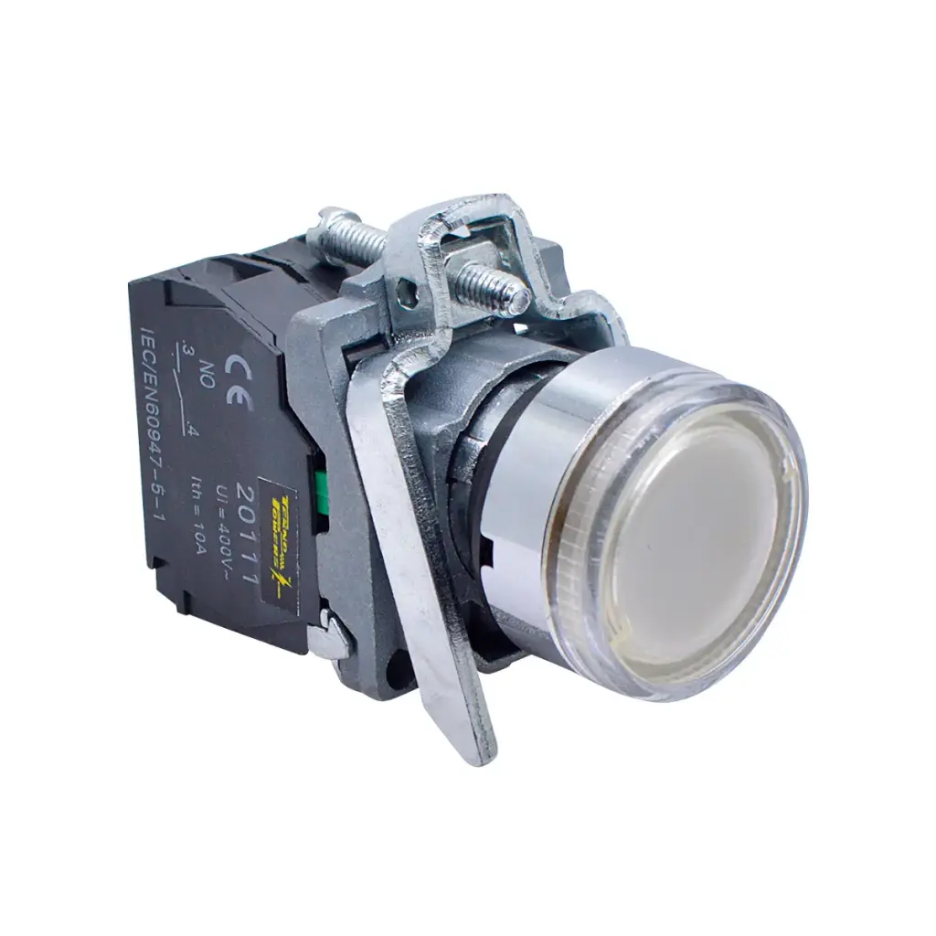 TP-XB4-LW — BOTON PULSADOR METALICO CON LED BLANCONA 22mm 220/240VCA *NO SON A PRUEBA DE EXPLOSION*